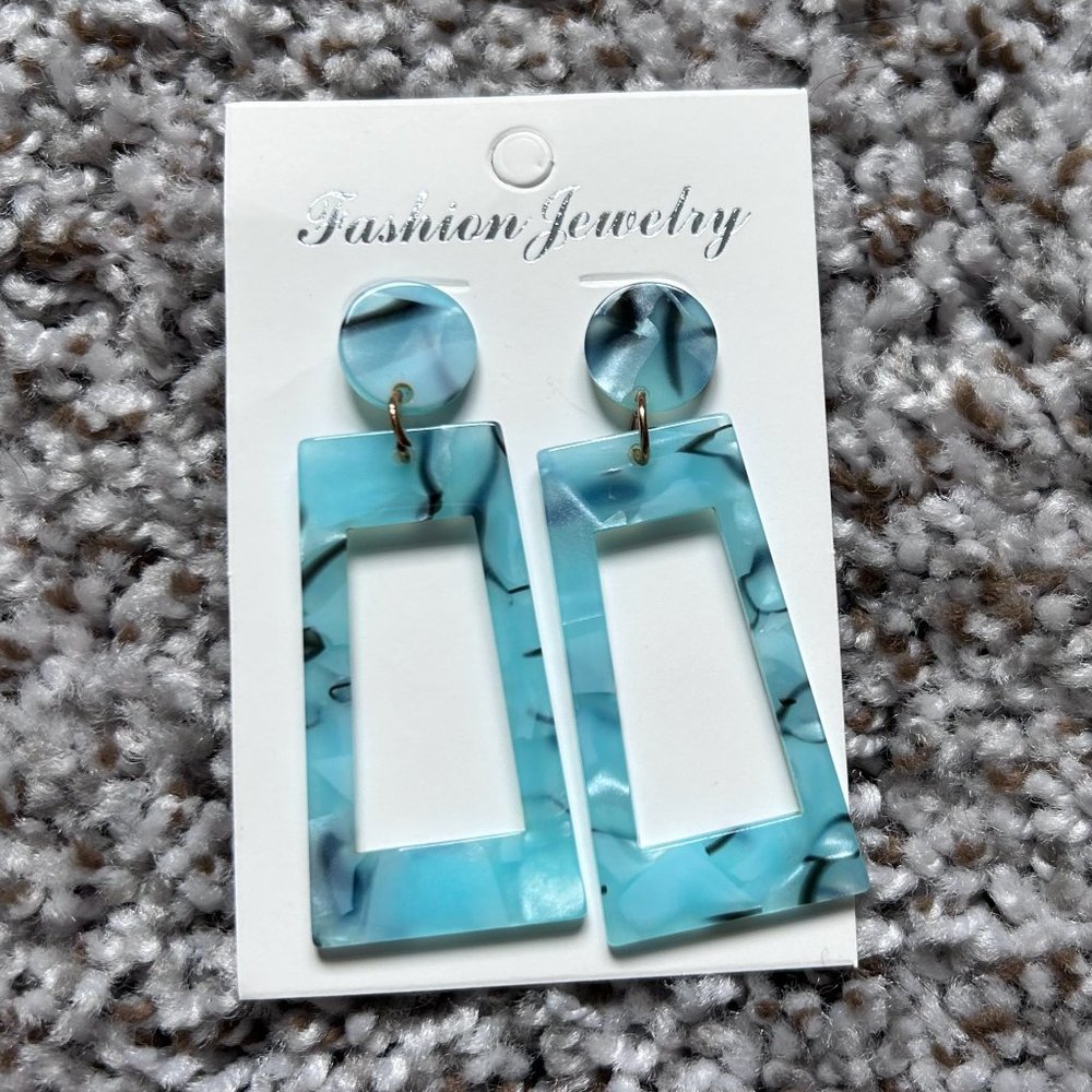 Aqua resin rectangular earrings